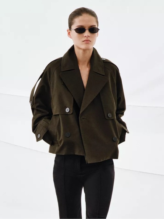 Zara Jackets & Blazers - NWT Zara ZW Collection Water Repellent Cropped Trench Dark Khaki - Medium